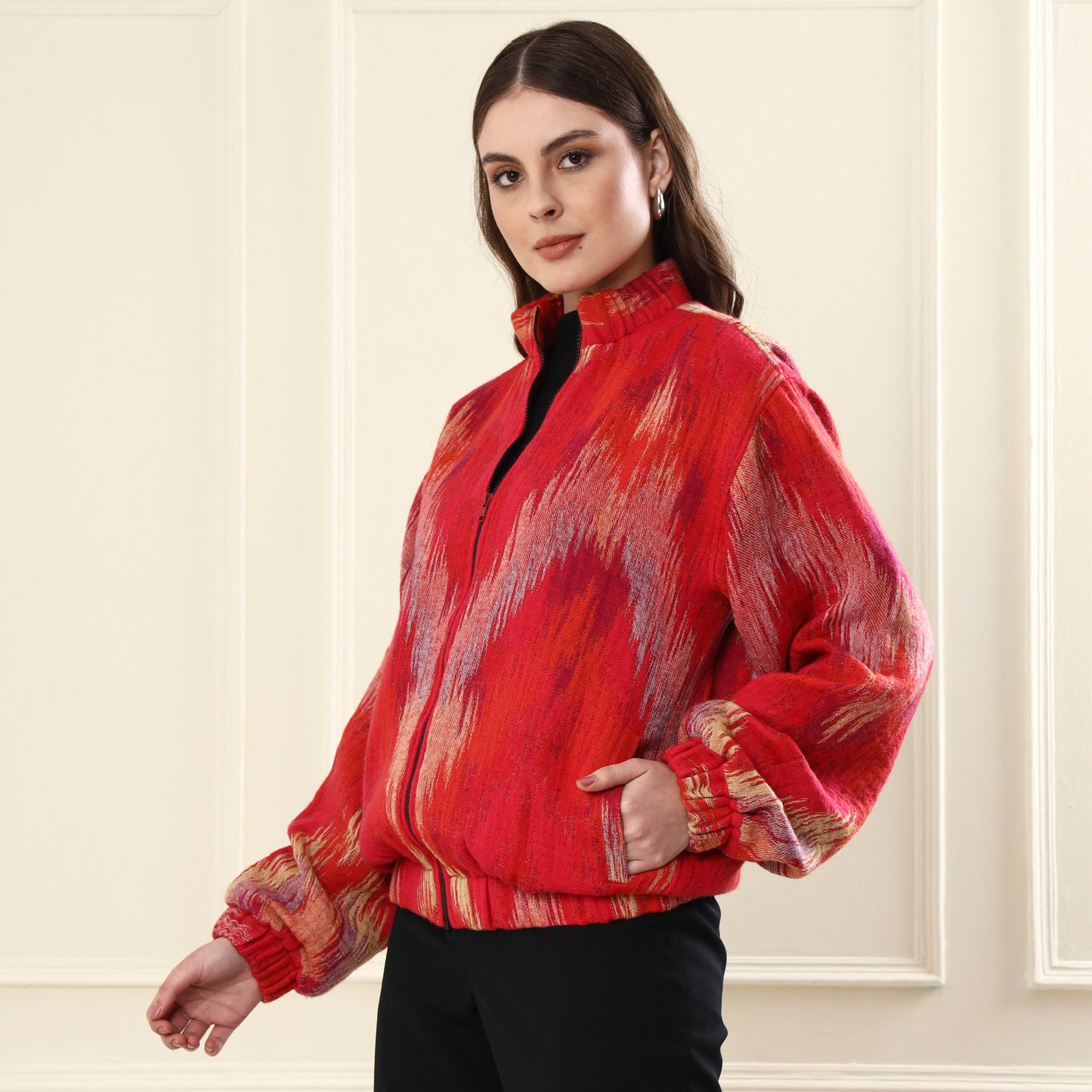 Merino Wool Bomber Jacket Coral