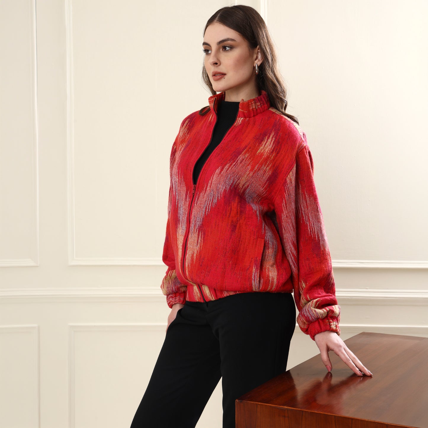 Merino Wool Bomber Jacket Coral
