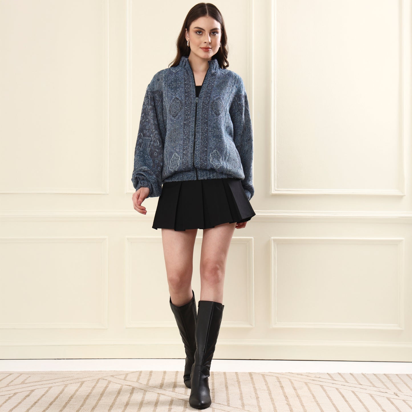 Merino Wool Bomber Jacket Blue