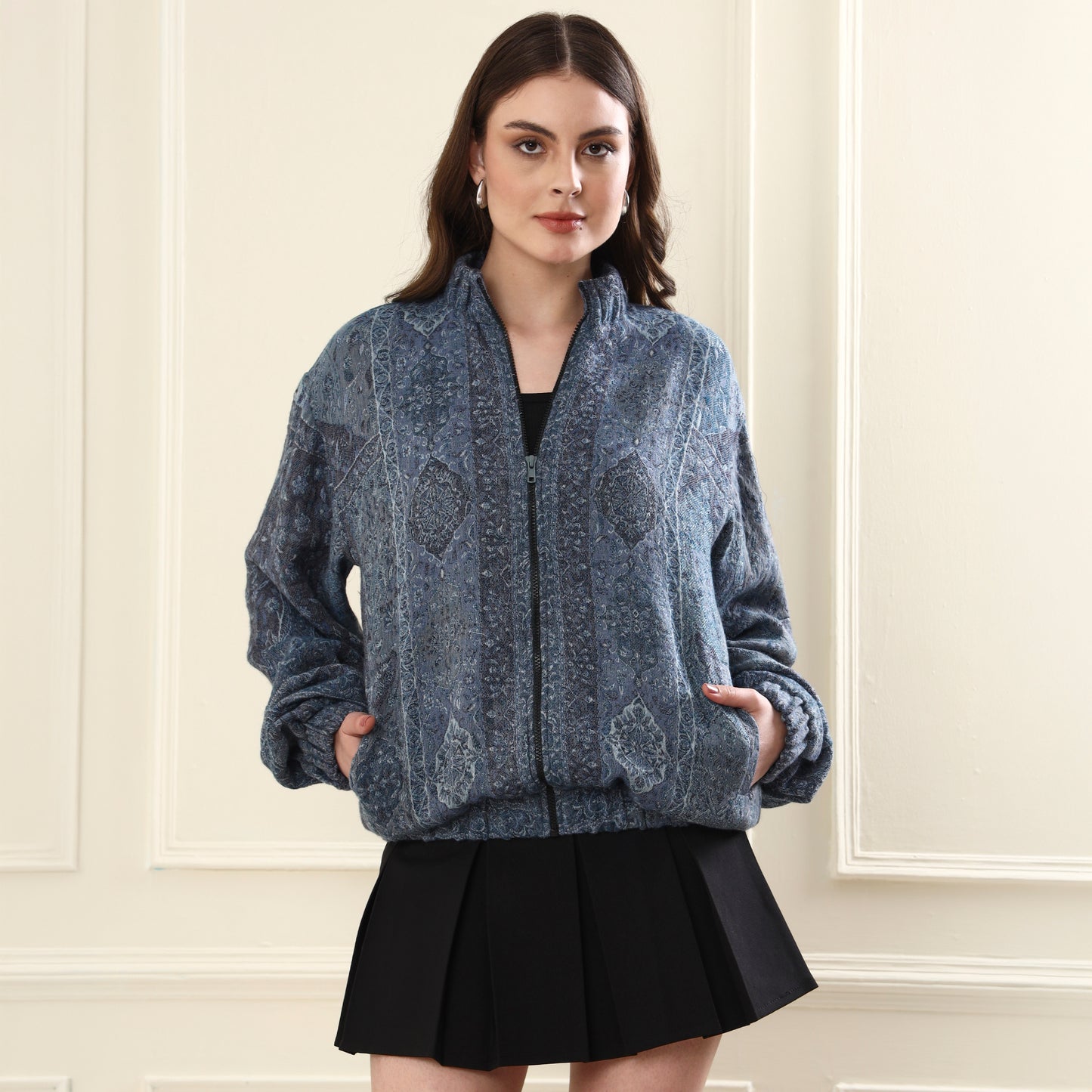 Merino Wool Bomber Jacket Blue