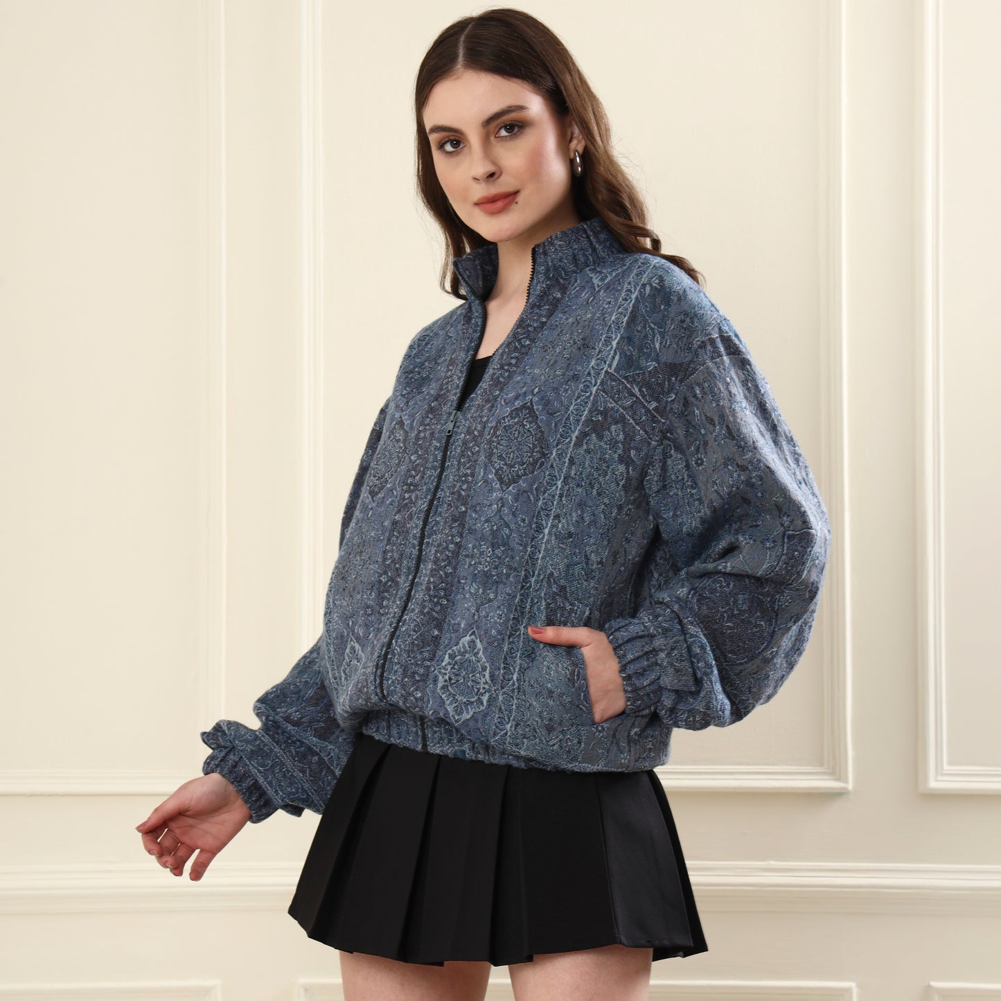 Merino Wool Bomber Jacket Blue