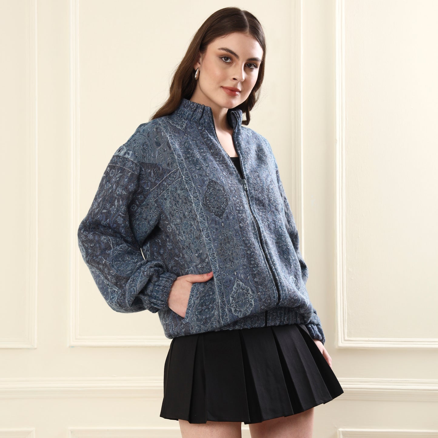 Merino Wool Bomber Jacket Blue