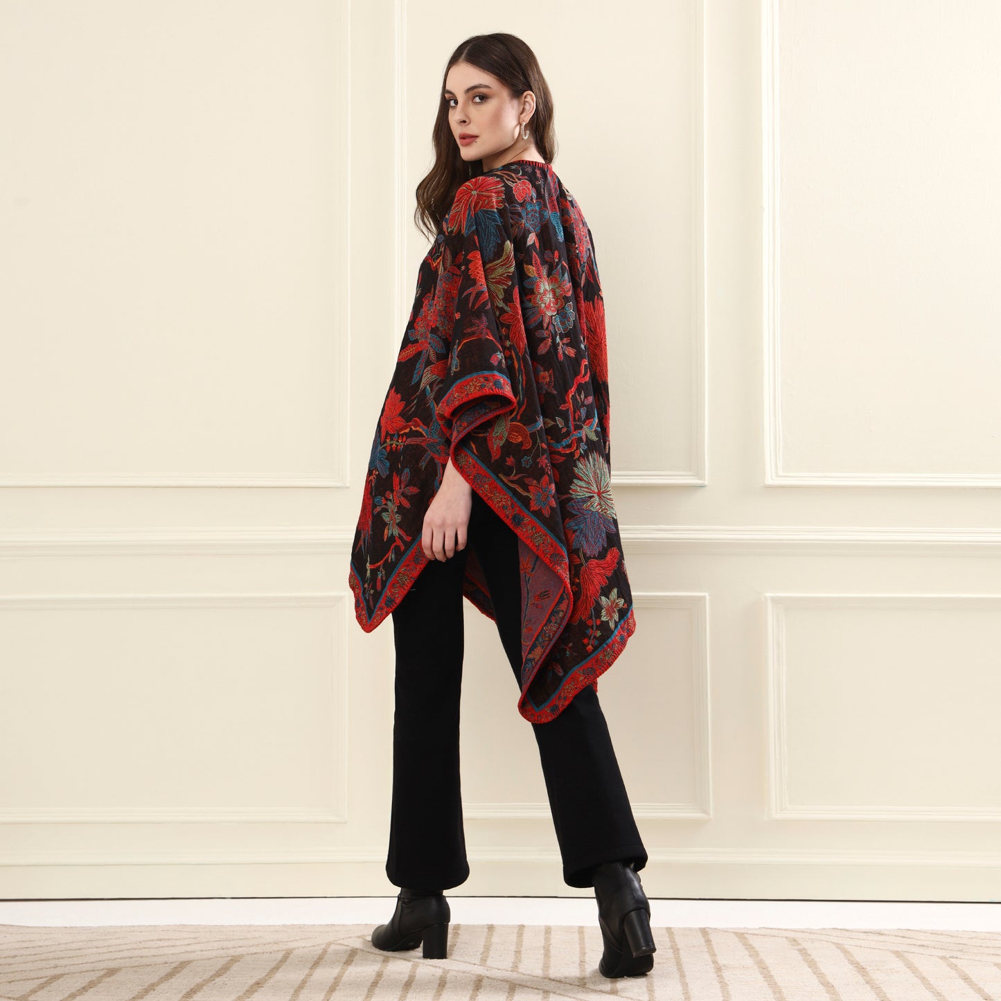 Capes & Ruanas Black & Red Peacock