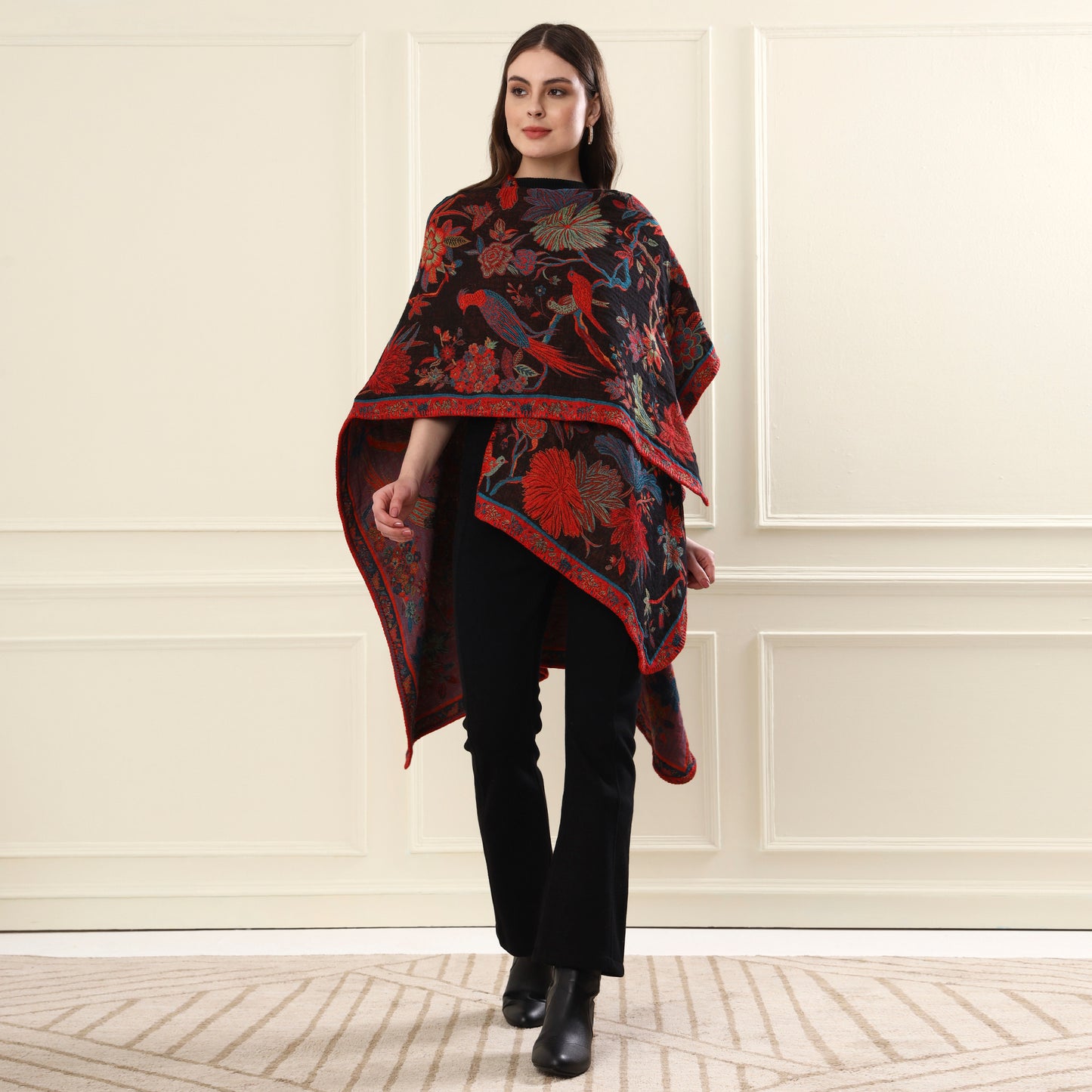 Capes & Ruanas Black & Red Peacock