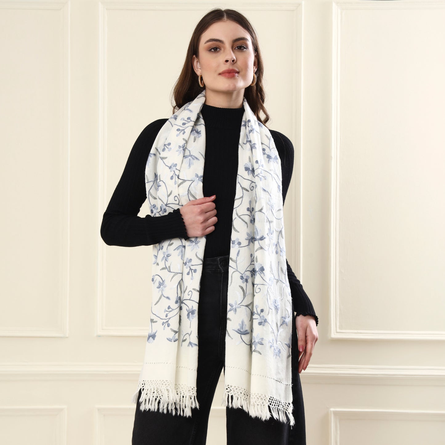 Pearl White Kash Star Merino Wool Shawl