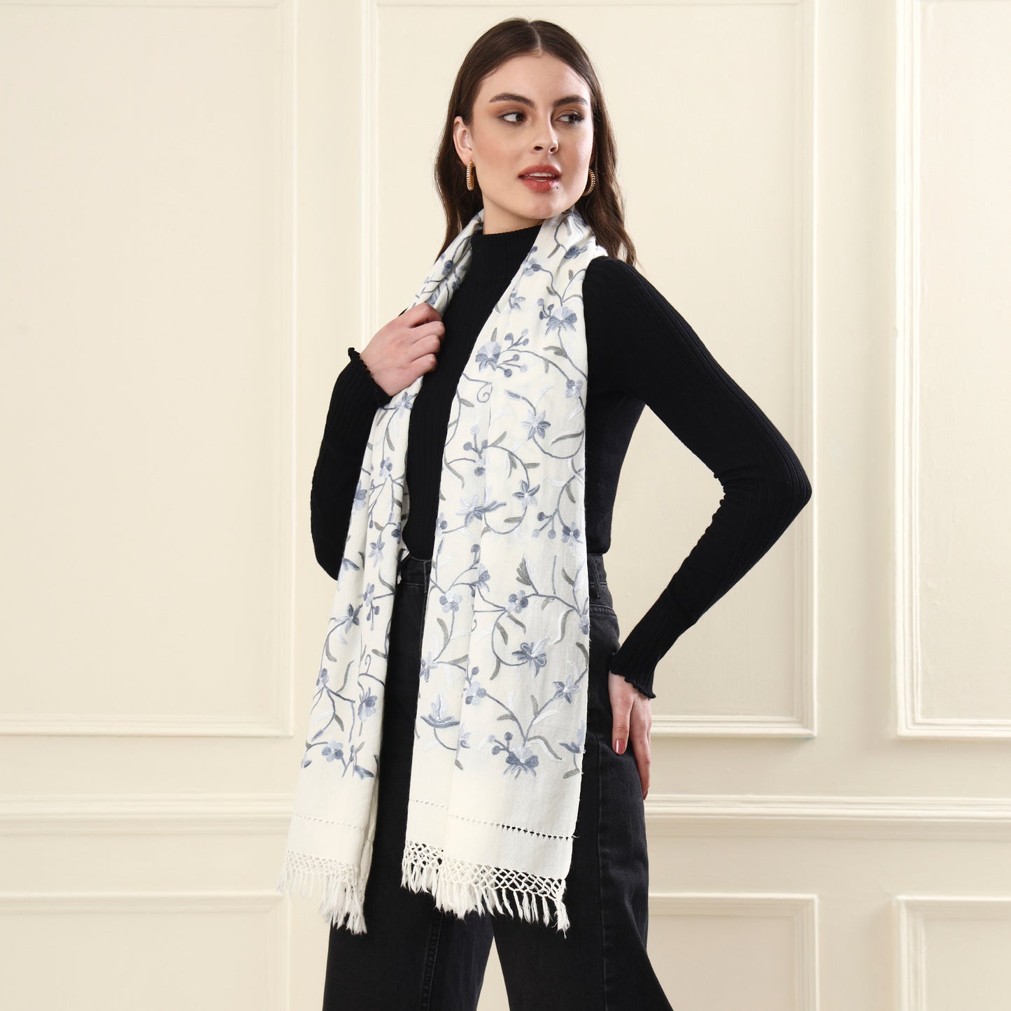 Pearl White Kash Star Merino Wool Shawl