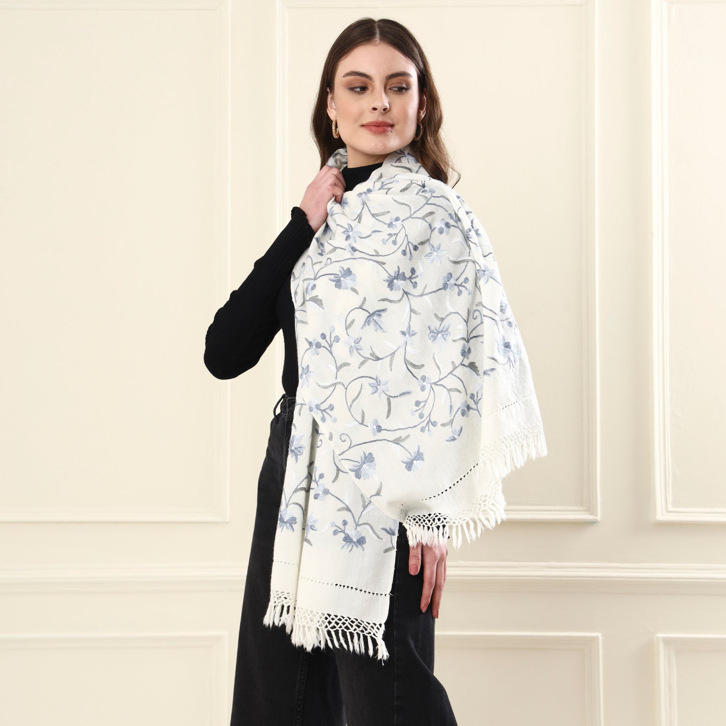 Pearl White Kash Star Merino Wool Shawl