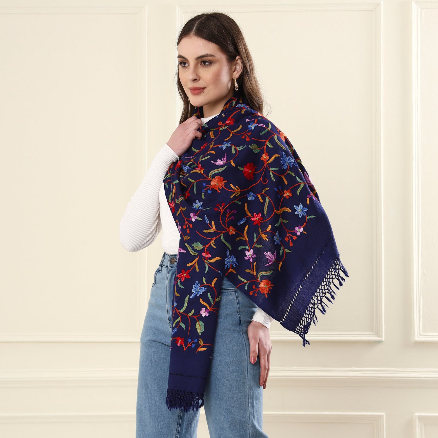 Navy Kash Star Merino Wool Shawl