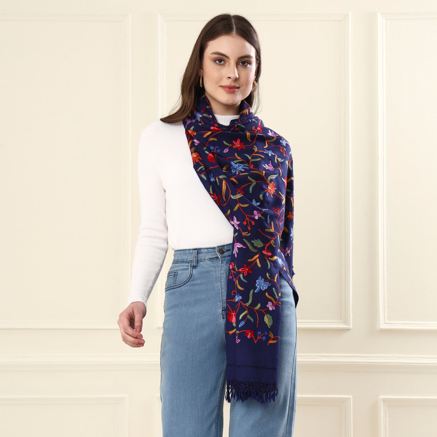 Navy Kash Star Merino Wool Shawl