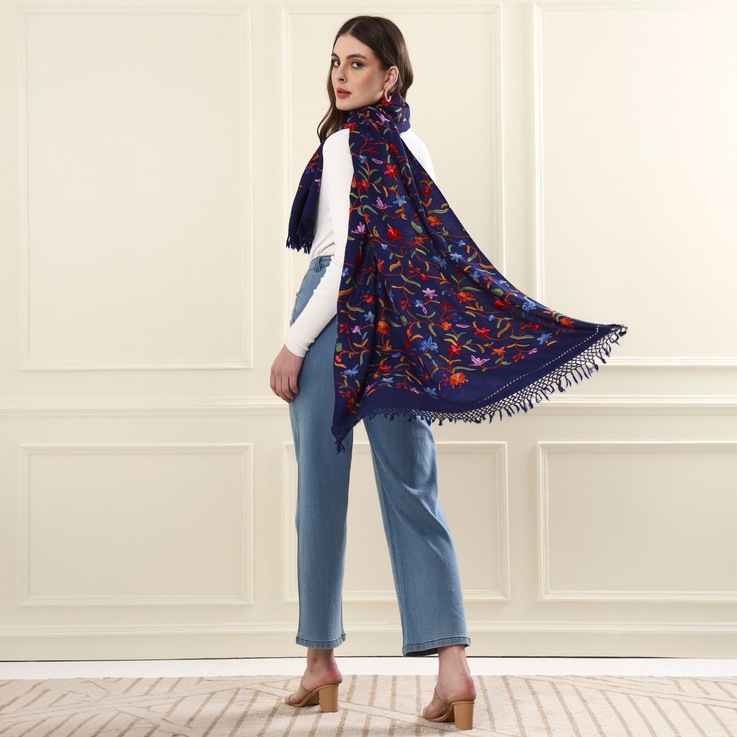 Navy Kash Star Merino Wool Shawl