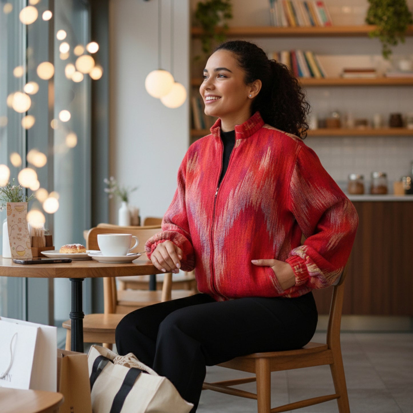 Merino Wool Bomber Jacket Coral