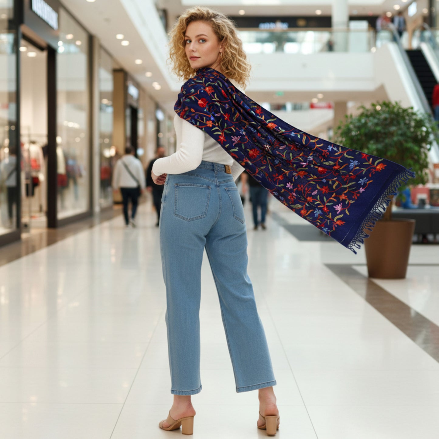 Navy Kash Star Merino Wool Shawl