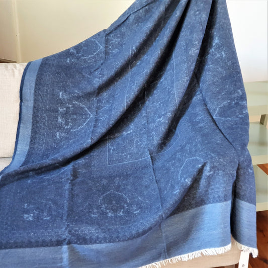 Merino Wool Blankets & Throws Blue Print