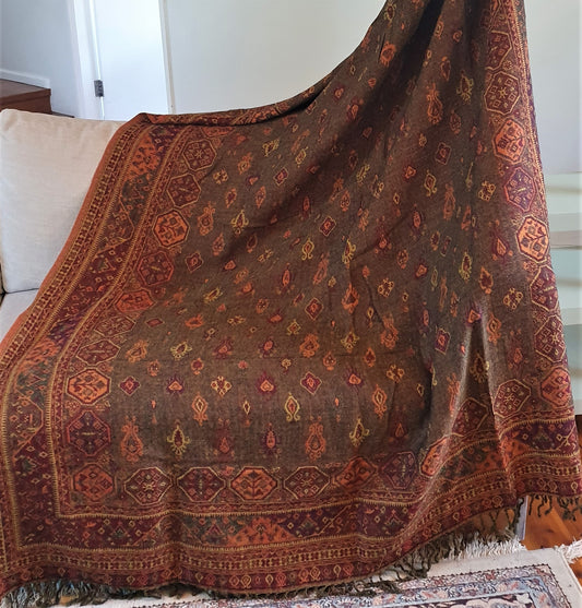 Merino Wool Blankets & Throws Aztec Geo Green
