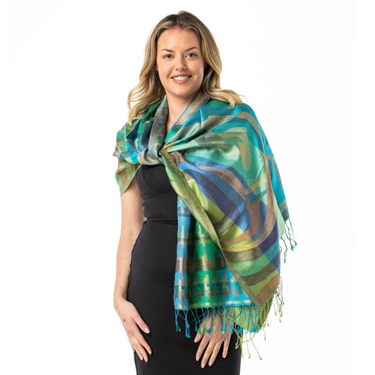 AB Geo Green Pure Silk Shawl - Opal Merino