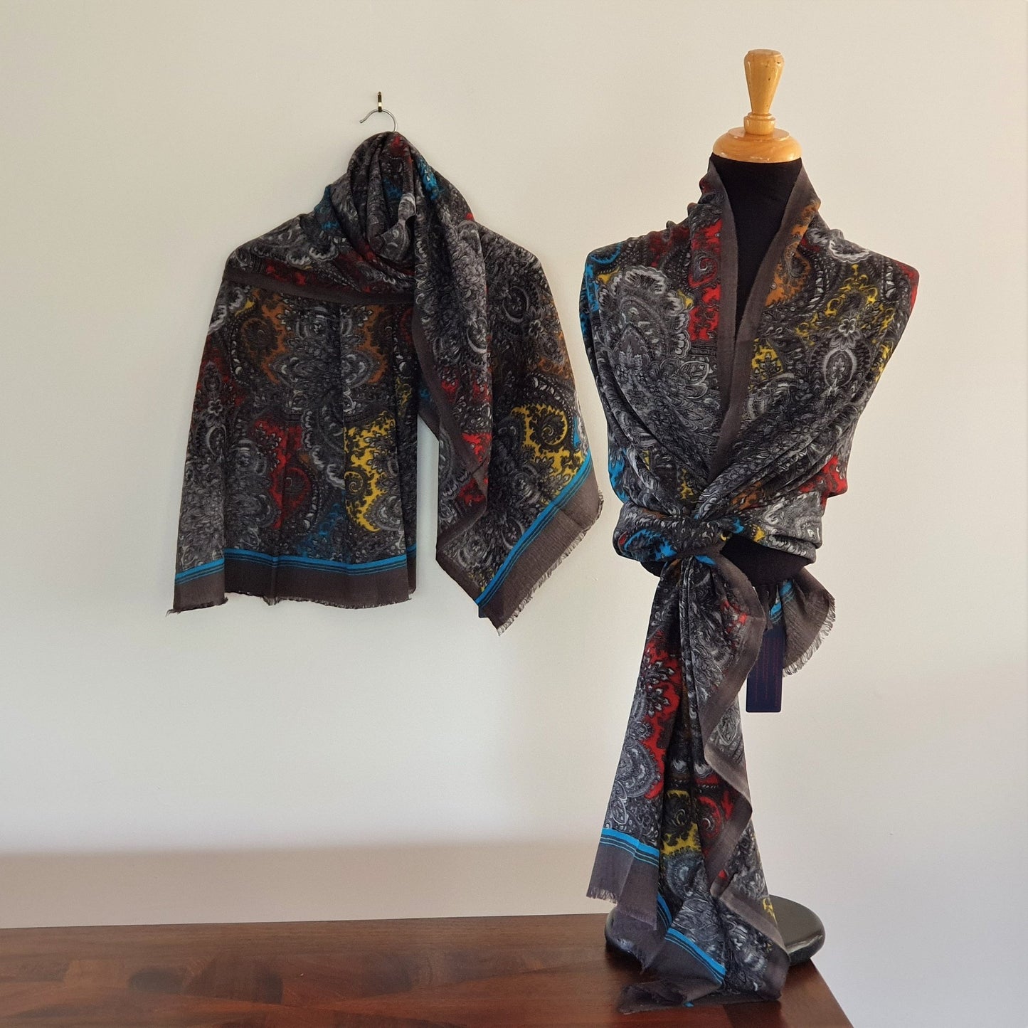 Charcoal Merino Wool/Silk Shawl - Opal Merino