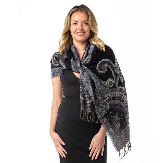 Navy Fray' Merino Wool Shawl - Opal Merino