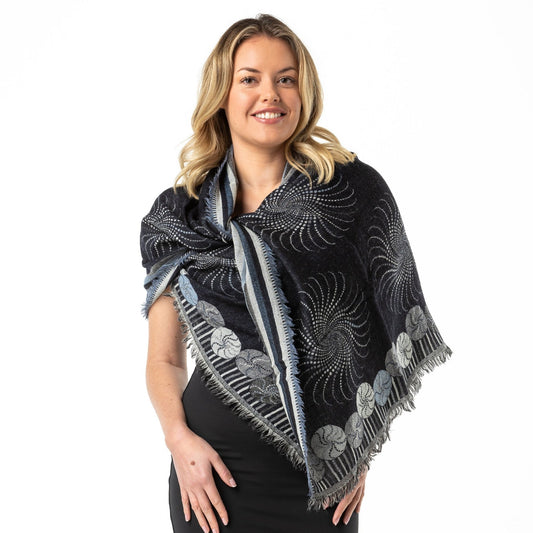 Navy Winter White Merino Wool Shawl - Opal Merino