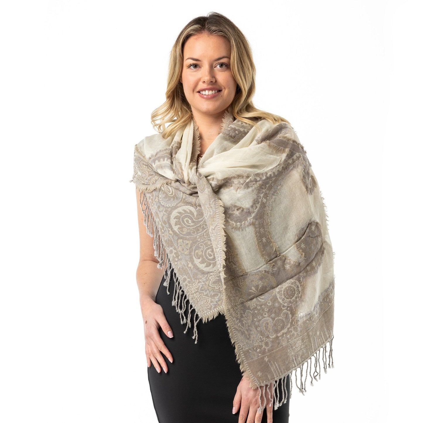 Neutral Fray Merino Wool Shawl - Opal Merino