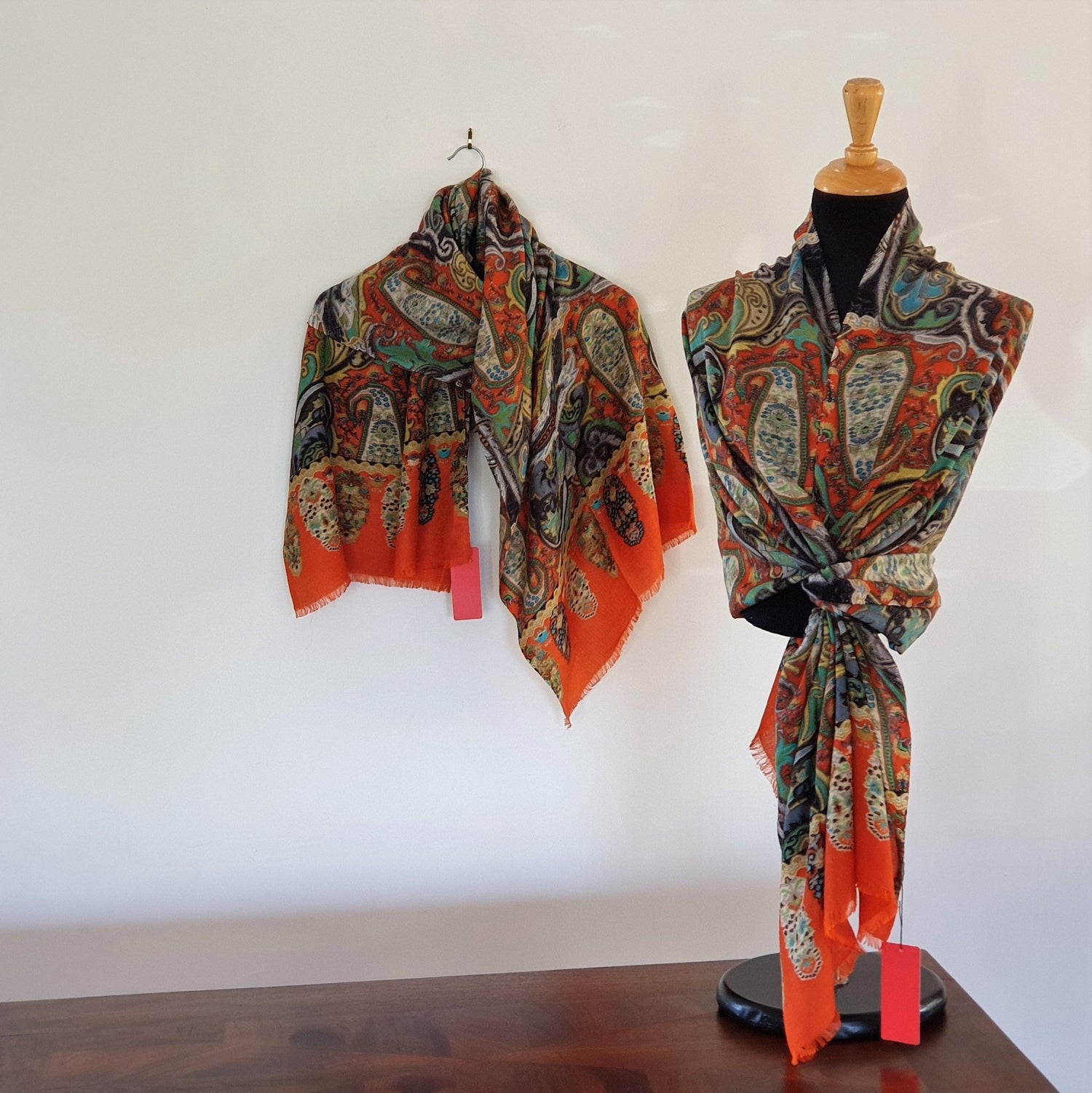 Orange Paisley Merino Wool/Silk Shawl - Opal Merino