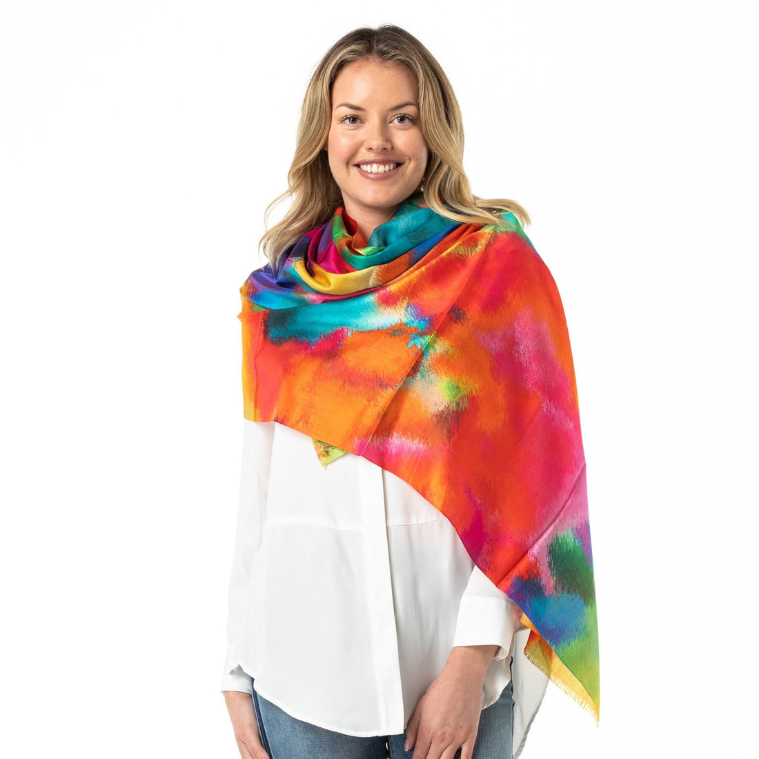 Abstract Pollock Pure Silk Shawl – Opal Merino