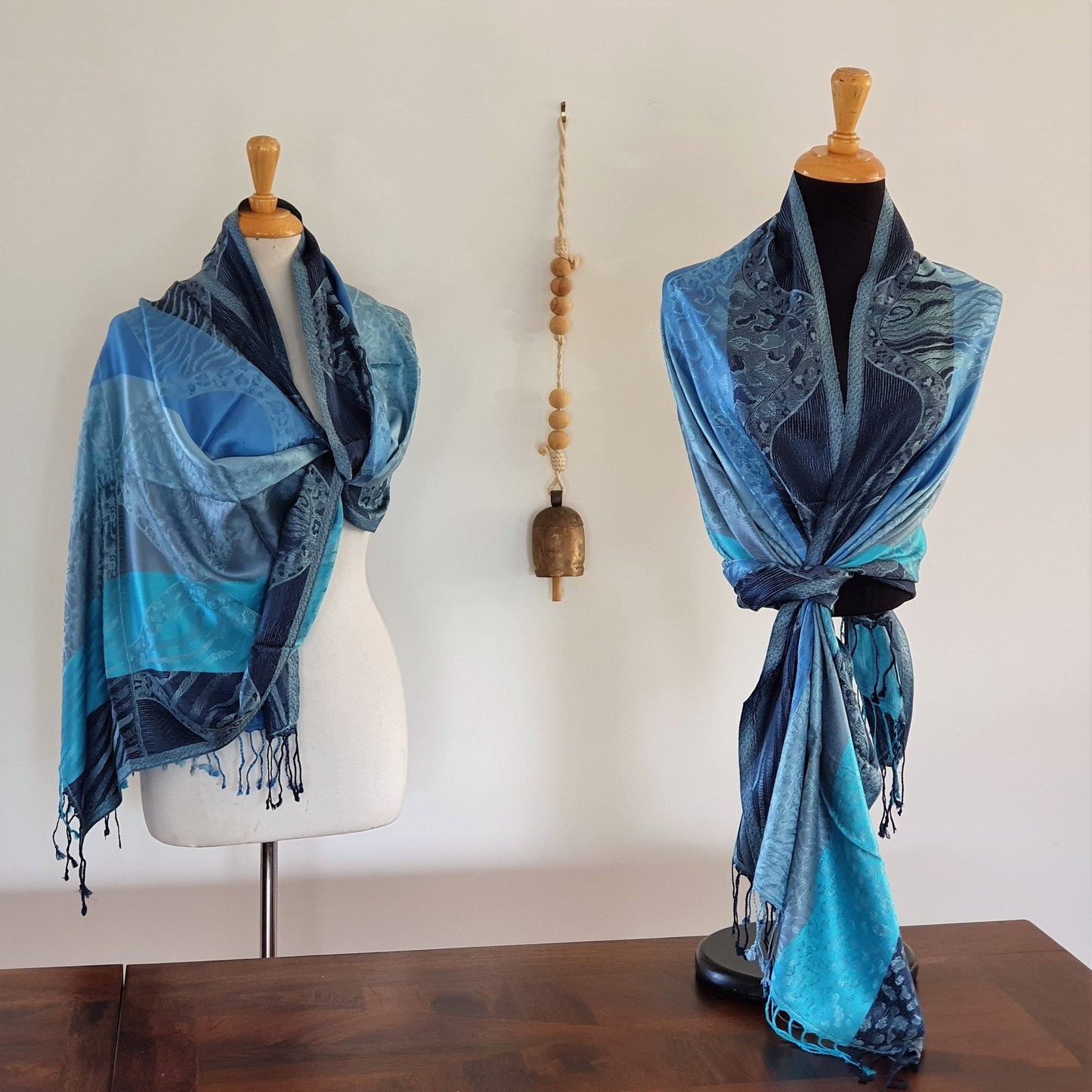 Seven Shades Of Blue Pure Silk Shawl - Opal Merino