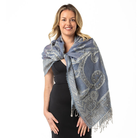 Steel Blue' Merino Wool Shawl - Opal Merino