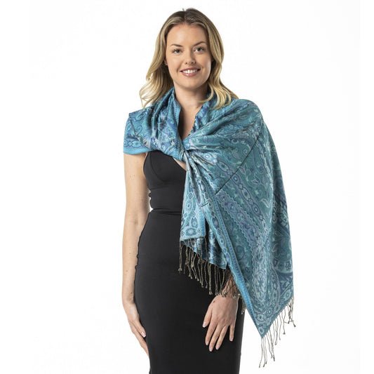 Teal Mauve Pure Silk Shawl - Opal Merino