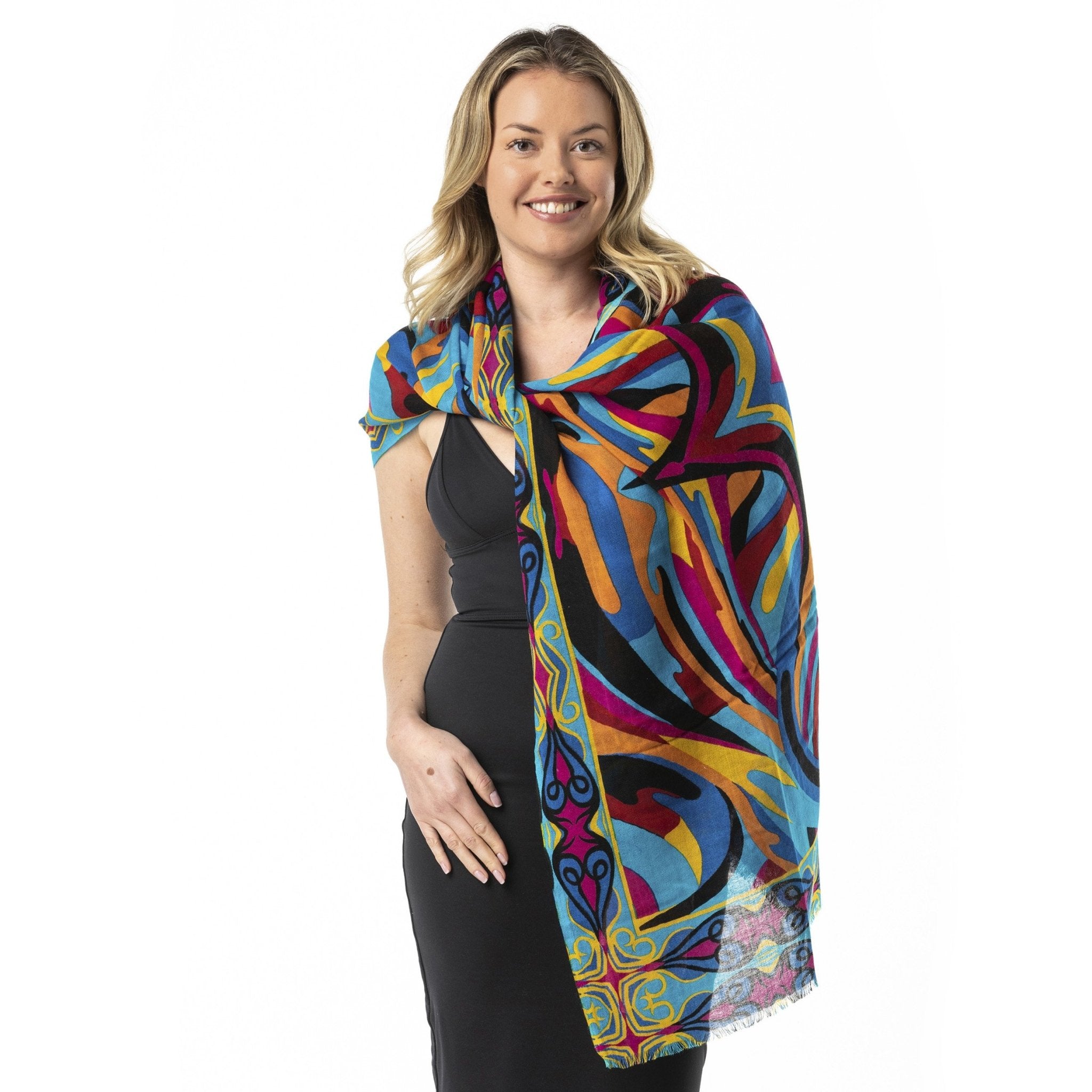 Merino Wollen Sjaal Stone Red Blue Pattern – the Hague Merino Wollen Sjaal Stone Red Blue Pattern – the Hague