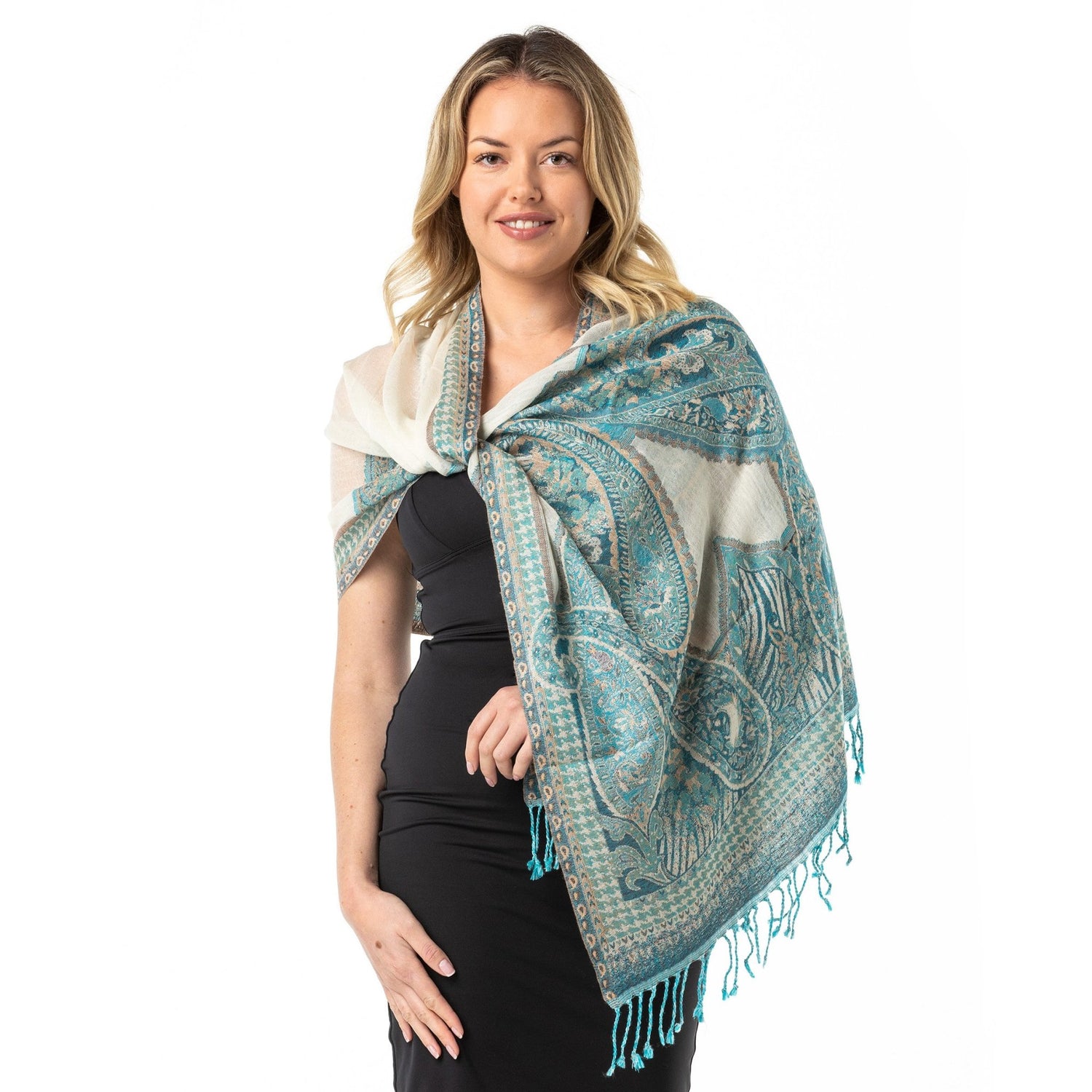 White Turquoise' Merino Wool Shawl - Opal Merino