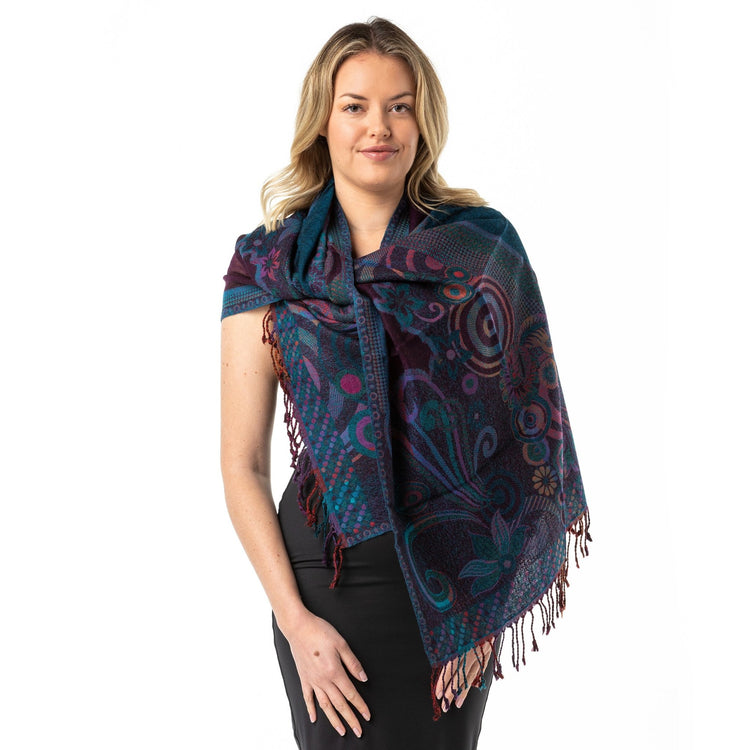 Wine Teal' Merino Wool Shawl Opal Merino