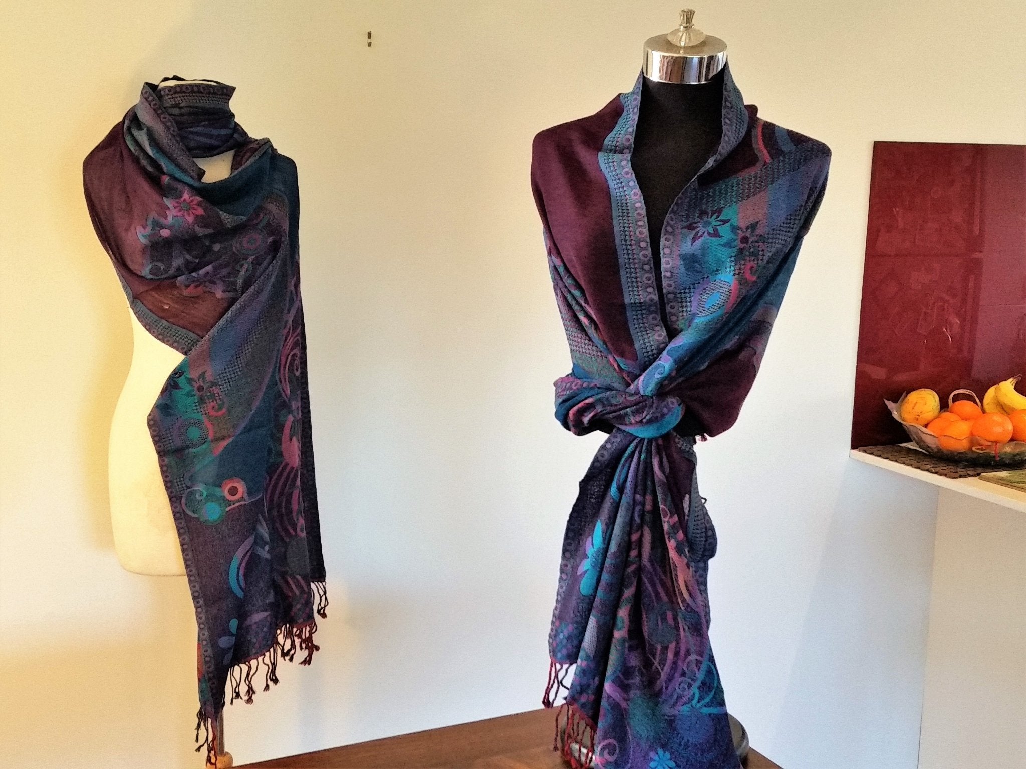 Wine Teal' Merino Wool Shawl Opal Merino